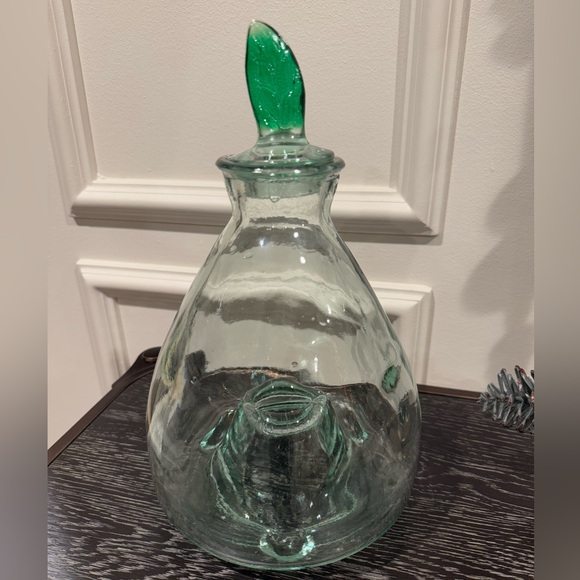 Large Handmade Green Glass Fly Wasp Bee Catcher Jar w/ Leaf Topper - Picture 1 of 5
